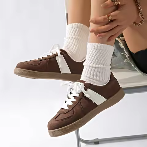 Classic Brown Spliced German Trainer Shoes Flat Sneakers for Women's Spring Autumn New Casual Women 