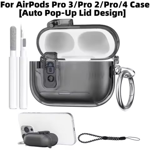 for AirPods Pro 3/Pro 2/4 with Keychain[Auto Pop-Up Lid Design] Soft TPU Clear Shell Phone Bracket D