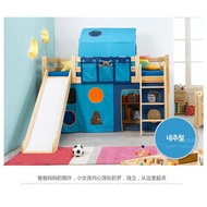 Solid Wood Bunk Bed For Kids With Tent And Slide // Loft Bed For Children Happy // Katil Anak Dengan