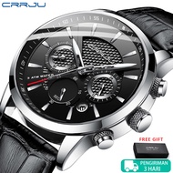 CRRJU Jam Tangan Pria Anti Air Terbaru Tipis Kronograf Quartz Kulit Arloji Olahraga(2212L)