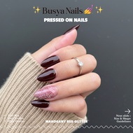 Busya Nails - Mahogany Red Glitter P15 X02 Pressed On Nails False Nails Free Glue Tools