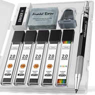 Four Candies Mechanical Pencil Set, 2mm Pencil Metal Lead Holder, HB 2H 2B 4B Color Leads, Refills a