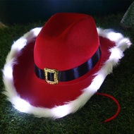 Santa Claus Party Christmas Luminous Cowboy Hat Western Red Felt Hats Wide Brim Cowgirl Hat Jazz Hat