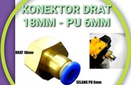 KONEKTOR POMPA DC DRAT 18MM KE SELANG PU 6MM KUNINGAN Sambungan Slip Lock nepel tembaga irigasi