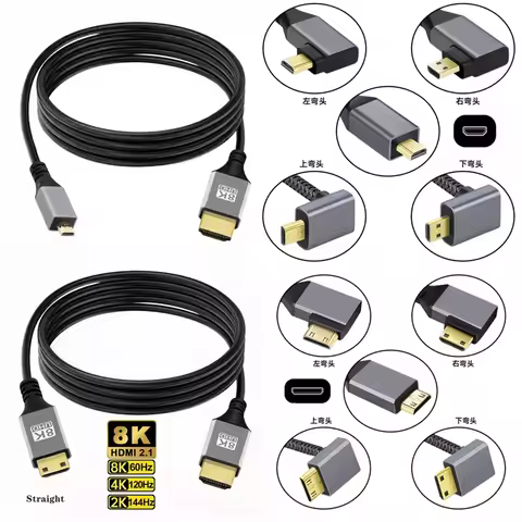 90 Degree Angled 8K 5K Micro Mini HDMI To HDMI-compatible 2.1V Cable for TV PC Digital Camera Tablet