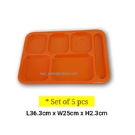Melamine Food Dinner Plates 5pcs Rectangle Cafeteria Serving Tray Divided Dish 6 Compartment Section