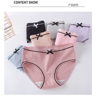Ready Stock Threaded Cotton Large Size Underwear Ladies Mid-Waist Seamless Underwear Girls Underwear