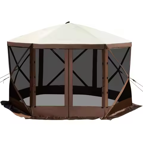 SucceBuy Pop-up Camping Gazebo Camping Canopy Shelter 6 Sided 12' x 12' / 10' x 10' Sun Shade Tents
