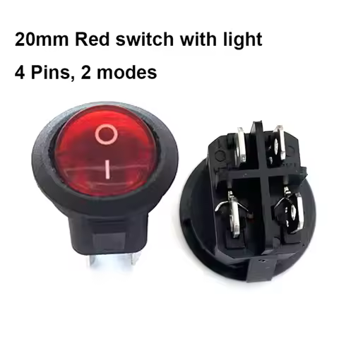 KCD1 20MM Round Rocker Switch Square Base 3 Pins or 4 Pins AC 250V 6A 125V 10A Black Red Color ON/OF