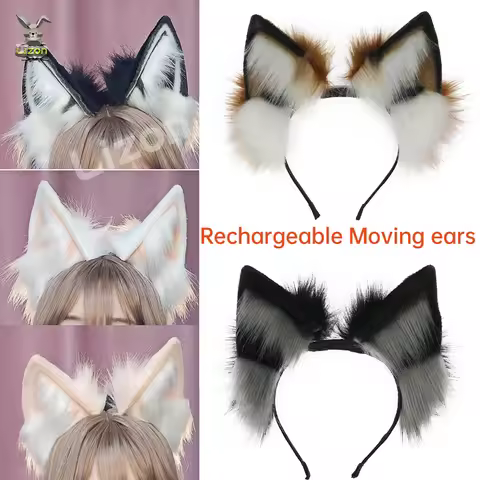 Moving Ears,Fox Ears and Tail,White Wolf Ears Headband,Halloween Cosplay Gifts,Black Red Wolf Ears a