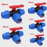 PE Pipe 3-Way Ball Valve 20/25/32/40/50mm Plastic Valve For DN15-DN40 Pipe Joint Garden Farm Irrigat