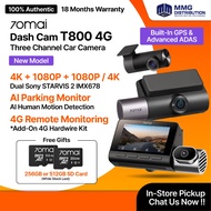 70mai T800 Dash Cam | Dual 4K HDR 3 Channel Car Camera | AI Parking Surveillance with 4G & GPS