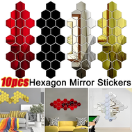 10pcs 3D Mirror Wall Sticker Hexagon Acrylic Self Adhesive Mosaic Tile Decals Removable Wall Sticker DIY Home Decor Art Mirror