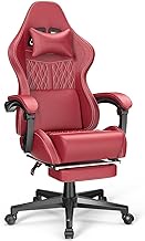 Ferghana Gaming Chair with Vintage PU Leather, High Back Gamer Chair with Massage, Ergonomic Computer Office PC Chair with Footrest for Adults, Racing Style Reclining Video Game Chair 350LBS(Red)