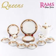 Queens 24 Pcs Premium Porcelain Tea Set / Drink Set / Set Cawan dan Teko - Necklace Gold / Collar Go
