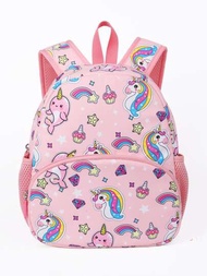 Mochila impresa de unicornio de 1 pieza, linda bolsa de hombro de dibujos animados, adecuada para niñas de 3 a 16 años