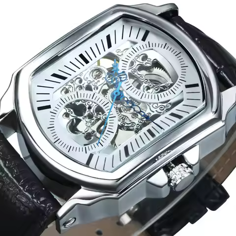 WINNER Business Mens Mechanical Watches Blue Pointers Irregular Skeleton Automatic Watch for Men Cas