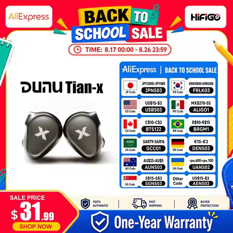 DUNU Titan X HiFi IEM Earphones Dual Magnetic Dynamic Driver Metal Alloy Housing 3.5mm/TypeC Mic Ear