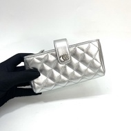 Chanel 銀色羊皮銀釦雙層萬用包 零錢包 y2k