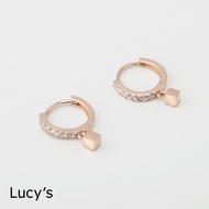 Lucy's 925純銀 排鑽方磚 易扣耳環 (二色) (110688/101992)/ 玫金
