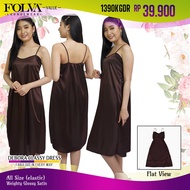 FOLVA dress tanktop wanita daster baju tidur satin bawah lutut all size