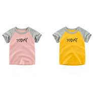 Ready Stock🍬Fast Shipping 2-10 Years Old Summer Pure Cotton Color Matching Short T A310 Girls Top Gi