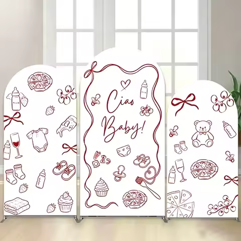 Custom Double-Sided Ciao Baby Baby Shower Arch Backdrop Cover Pizza Red Bow Bottle Gender Reveal Par