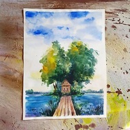 A secluded house - artwork hand painted Watercolor painting on paper