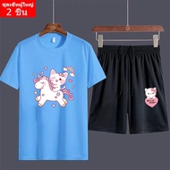 BK331+FF339 {Set Of 2 Pieces} T-Shirt + Shorts Cute Cartoon Printed Soft Fabric Not Sagging Size S-X