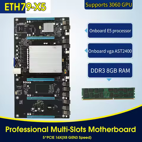 ETH79-X5 Mining Machine Motherboard Support 5GPU Slot Large Spacing DDR3 8G1600*1 Memory SATA With V