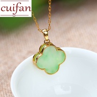 Pure real 18K Saudi Gold Pawnable Natural Hotan Jade Opal Lucky Four leaf Grass Pendant Collar Necklace