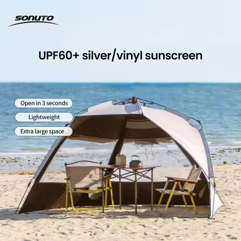 Sonuto Outdoor 3-4P One-Touch Camping Tent Quick Automatic Opening Beach Fishing Tent Family Travel 