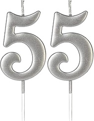 55th Birthday Candles for Cake Topper, Number 55 5 Glitter Premium Candle Party Anniversary Celebrat
