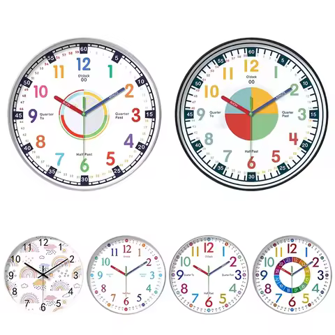 10 inch Early Education Clock Non Ticking Learning Clocks Home Living Bedroom Wall Decoration Batter