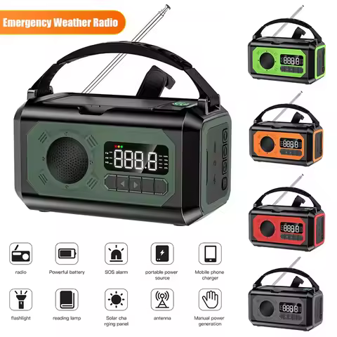 15000mAh Hand Crank Solar Power Radio Portable AM/FM/NOAA Weather Radio with LED Flashlight Power Ba