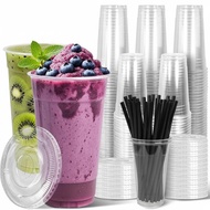 50-Pack 12-32oz Clear Plastic Iced Coffee Cups with Lids and Straws, Disposable To Go Cups for Smoot
