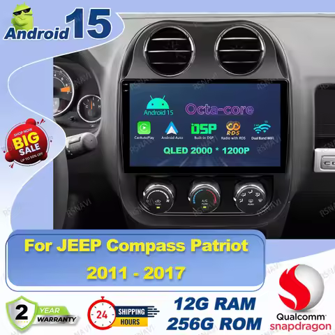 Android 15 Car Radio For JEEP Compass Patriot 2011 - 2017 Golf Mk6 H4 Led H7 Tesla Model Y Accessori