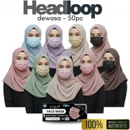 [SIRIM HEADLOOP] EURO Headloop Mask 50pcs Virus Protection Mask Hijab Mask Dewasa