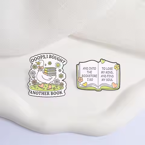 I BOUGHT ANOTHER BOOK Enamel Pins Cute Duck Carrying Books Metal Brooches Fashion Lapel Badge Backpa