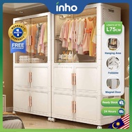 INHO L65/75cm Adult Double Open Doors Multipurpose Moveable Foldable Wardrobe Storage Cabinet