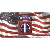 82nd Airborne On Wavy U.S. Flag Photo License Plate
