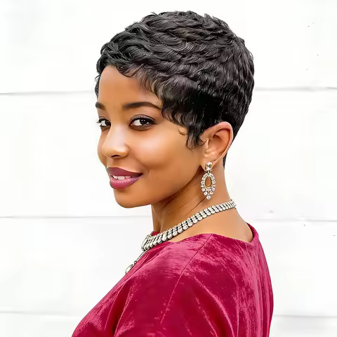 Pixie Cut Wig Human Hair Short Natural Color Brown 99J Wigs for Women Short Cut Natural Wavy Wigs