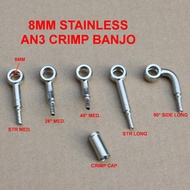 8MM Stainless Banjo Fittings for Motorcycle Motor Bike Racing Car Hydraulic AN3 Braided Brake Clutch