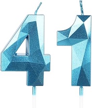 Birthday Candles Number 41 Blue - 3D Blue Candles for 41st Birthday Decoration (Number 41 Candle, Ca