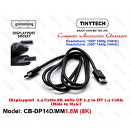 TINYTECH DP14D 1.8M DISPLAY PORT DP 1.4 CABLE 8K 60Hz DP TO DP MONITOR CABLE 1080P & 1440P 144HZ