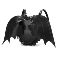 Fashion Girl Gothic Black Bat Heart Wings Backpack Goth Punk Lace Wing Bag
