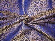 Silk Brocade Fabric Royal Blue x Metallic Gold 44"BRO754[1] by The Yard