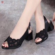 ES2 Sandal perempuan plus size kasut raya perempuan kasut bata wanita Women's shoes sandals Soft skin single shoes mid