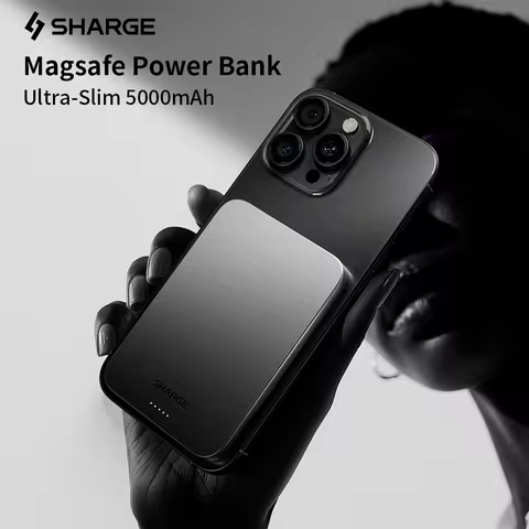 SHARGE AeroMag Magsafe Power Bank Slim 5000mAh Magnetic Portable Charger Qi2 Fast Charging Battery P