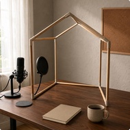Sunnimix Peaked Roof Desktop Sound Booth Frame Natural Wood Tabletop Recording Booth